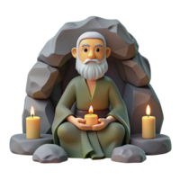 extraordinary modern A wise old hermit meditating in a secluded cave, soft candlelight, zen style high resolution png