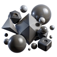 serene minimalist A field of floating, geometric shapes - cubes, spheres, and pyramids - in shades of matte black and gray, with dramatic, low-key lighting original png