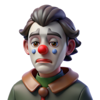 stunning creative Portrait of a melancholic clown with smeared makeup, a single tear rolling down their cheek, dim stage lighting, dark fantasy style, professional png