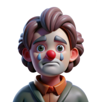 stunning abstract Portrait of a melancholic clown with smeared makeup and a single tear rolling down their cheek, dim, cool lighting, cinematic style premium png