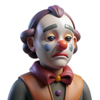 serene minimalist Portrait of a melancholic clown with smeared makeup and a single tear rolling down their cheek, dim, cool lighting, cinematic style premium png