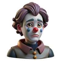 dramatic minimalist Portrait of a melancholic clown with smeared makeup, a single tear rolling down their cheek, dim stage lighting, dark fantasy style, original png