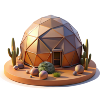 dramatic creative A geodesic dome home, surrounded by a desert landscape, sunset, warm color palette authentic png