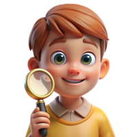 wonderful creative Portrait of a young boy with bright, curious eyes, holding a magnifying glass, soft natural light, vintage photograph style, genuine png