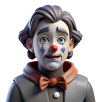 elegant modern Portrait of a melancholic clown with smeared makeup, a single tear rolling down their cheek, dim stage lighting, dark fantasy style, 4K png