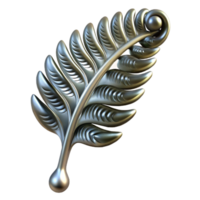 beautiful rustic A single, unfurling fern frond made of polished chrome, reflecting distorted images of its surroundings, with soft, ambient lighting high quality png