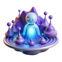 impressive modern A lone, sentient AI, its form composed of pure energy, floating within a vast, digital landscape, illuminated by pulsing streams of data. Abstract style, vibrant colors 4K png