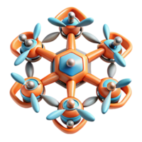 impressive artistic A swarm of drones forming a complex geometric pattern, futuristic and dynamic style, bright and contrasting colors high resolution png