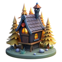 serene vintage A terrifying Slavic Baba Yaga's hut standing on chicken legs, surrounded by a dark forest, fairytale illustration style, low lighting, genuine png