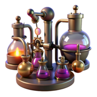 impressive contemporary A steampunk laboratory, filled with bubbling beakers and strange devices, illuminated by the flickering light of gas lamps. Moody lighting, science fiction style high quality png