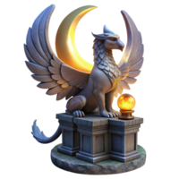 wonderful abstract A majestic griffin perched atop a crumbling obsidian tower, illuminated by the ethereal glow of a triple moon, art nouveau style high resolution png