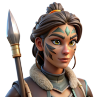 serene minimalist Portrait of a female warrior with tribal face paint, holding a spear, intense gaze, chiaroscuro lighting, realistic style, 4K png