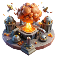 serene minimalist A futuristic war scene, chaotic and destructive, fiery and explosive professional png