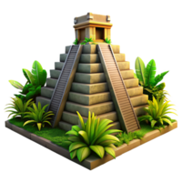 stunning artistic An ancient Mayan pyramid, overgrown with jungle vegetation, dramatic sunset lighting, realistic rendering high quality png