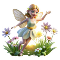 impressive rustic A beautiful fairy fluttering through a field of wildflowers, sunlight streaming through the clouds, whimsical style premium png