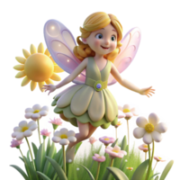 impressive rustic A beautiful fairy fluttering through a field of wildflowers, sunlight streaming through the clouds, whimsical style authentic png
