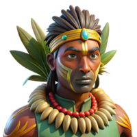 serene abstract Portrait of a tribal warrior adorned with vibrant face paint and feathers, dappled sunlight filtering through a forest canopy, National Geographic style 4K png