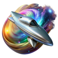 impressive artistic A sleek, silver spaceship warping through a swirling nebula, vibrant colors, dynamic lighting, art deco style 4K png