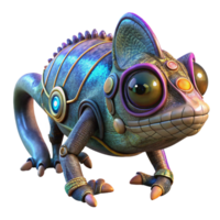 stunning contemporary A steampunk chameleon with skin that shifts between intricate clockwork patterns, illuminated by a shifting, multicolored light exclusive png