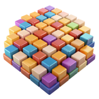 vibrant contemporary A field of pixelated, multi-colored squares arranged in a chaotic, non-repeating pattern, illuminated by a bright, flat light professional png