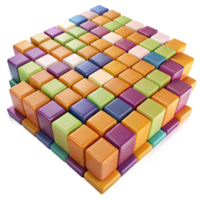 Maravilhoso tradicional uma campo do pixelizado, multicolorido quadrados arranjado dentro uma caótico, não repetitivo padrão, iluminado de uma brilhante, plano luz Prêmio png