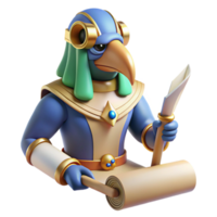 impressive contemporary A wise Thoth, the ibis-headed god of writing, recording events on a papyrus scroll, detailed hieroglyphic style 4K png