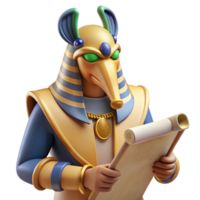 magnificent contemporary A wise Thoth, the ibis-headed god of writing, recording events on a papyrus scroll, detailed hieroglyphic style genuine png