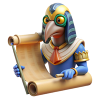 impressive traditional A wise Thoth, the ibis-headed god of writing, recording events on a papyrus scroll, detailed hieroglyphic style high quality png