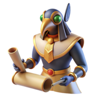 extraordinary modern A wise Thoth, the ibis-headed god of writing, recording events on a papyrus scroll, detailed hieroglyphic style high quality png