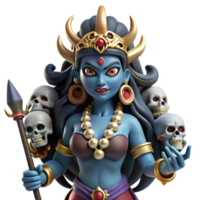 serene contemporary A fierce Kali, the Hindu goddess of destruction, adorned with skulls and wielding a sword, dark and intense style original png