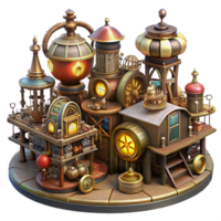 serene abstract A bustling steampunk marketplace, filled with intricate clockwork contraptions and automatons, vibrant gaslight illumination, highly detailed, Art Nouveau style high resolution png