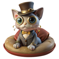 serene rustic A portrait of a steampunk cat wearing a monocle and a tiny top hat, sitting on a velvet cushion, soft, warm lighting 4K png