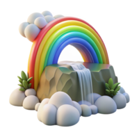dramatic rustic A vibrant rainbow arcing over a misty waterfall, illuminated by the bright sunlight after a rain shower, in a romantic, painterly style original png