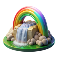 vibrant artistic A vibrant rainbow arcing over a misty waterfall, illuminated by the bright sunlight after a rain shower, in a romantic, painterly style authentic png