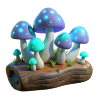 impressive creative A cluster of glowing mushrooms growing on a decaying log in a dark forest, lit by their own bioluminescence, in a fantasy art style high resolution png
