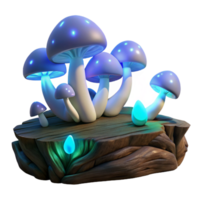 magnificent abstract A cluster of glowing mushrooms growing on a decaying log in a dark forest, lit by their own bioluminescence, in a fantasy art style professional png