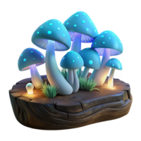 stunning vintage A cluster of glowing mushrooms growing on a decaying log in a dark forest, lit by their own bioluminescence, in a fantasy art style high resolution png