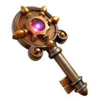 wonderful abstract A close-up of a steampunk key with intricate carvings and glowing gems, made of aged brass, illuminated by a single ray of light detailed png