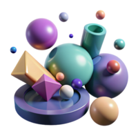 extraordinary creative A field of geometric shapes, spheres and cylinders, floating in a zero-gravity environment, lit by multiple, colored light sources professional png