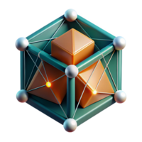 serene rustic Fractured geometric shapes in shades of deep teal and burnt orange, connected by thin threads of glowing white light, isometric view, cyberpunk style, 4K png