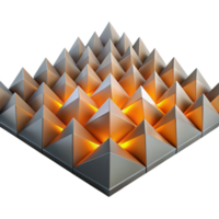 wonderful vintage A field of tessellated triangles in varying shades of grey, illuminated by a gradient of warm orange light from the bottom, minimalist style, professional png