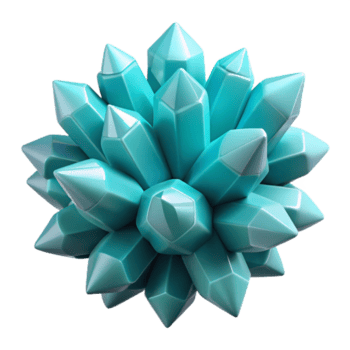 sereno classico un' grappolo di cristallino strutture, radiante un' morbido, interno splendore di turchese, geometrico astratto, low-poly stile, alto risoluzione png