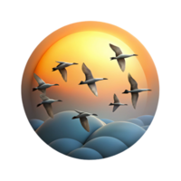serene abstract A group of migrating birds flying in formation against a sunset sky, serene, peaceful, nature photography authentic png