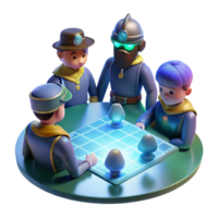 extraordinary traditional A group of space pirates gathered around a holographic map, their faces illuminated by the glowing projection, gritty realism style, low-key lighting authentic png