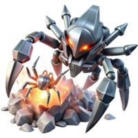extraordinary creative A towering mecha battling a giant, crystalline spider in a ruined city, sparks flying from clashing metal and crystal, anime style, dynamic lighting premium png