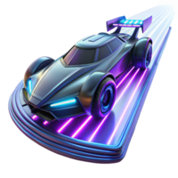 extraordinary rustic A futuristic racing car hovering above a track, neon lights streaking across its chassis, cyberpunk style, dynamic lighting professional png