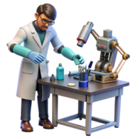 stunning traditional A scientist working on a cybernetic arm in a cluttered laboratory, tools and wires scattered around the workbench, biopunk style, cool lighting premium png