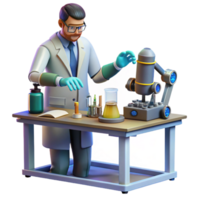 extraordinary artistic A scientist working on a cybernetic arm in a cluttered laboratory, tools and wires scattered around the workbench, biopunk style, cool lighting high quality png