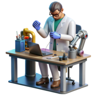 serene artistic A scientist working on a cybernetic arm in a cluttered laboratory, tools and wires scattered around the workbench, biopunk style, cool lighting original png