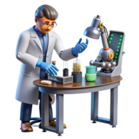 serene abstract A scientist working on a cybernetic arm in a cluttered laboratory, tools and wires scattered around the workbench, biopunk style, cool lighting genuine png